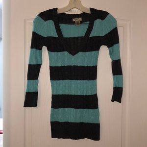 Turquoise and grey sweater